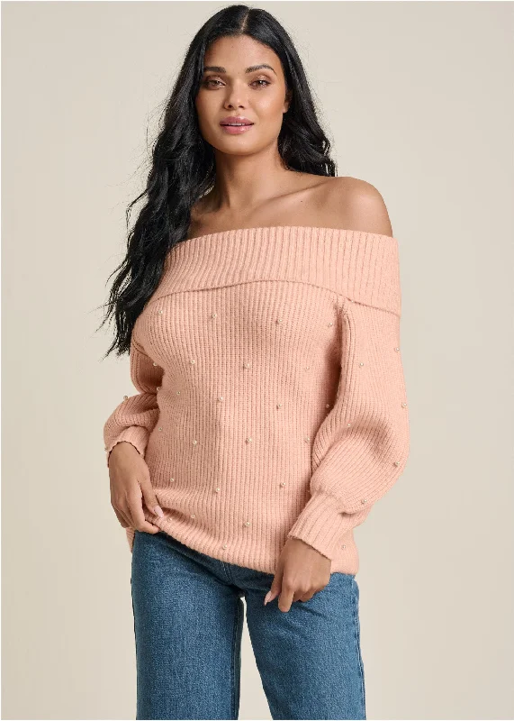 Pearl Embellished Sweater - Peach