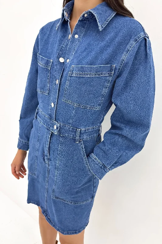 Gabrielle Denim Long Sleeve Dress 80 Wash