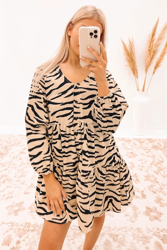 Indianna Mini Dress Taupe Zebra