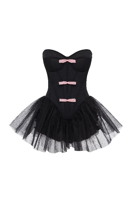 Tutu black mini dress with cute pink bows