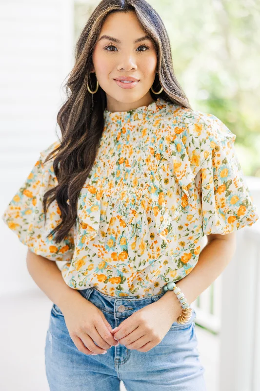 All The Fun Yellow Ditsy Floral Blouse