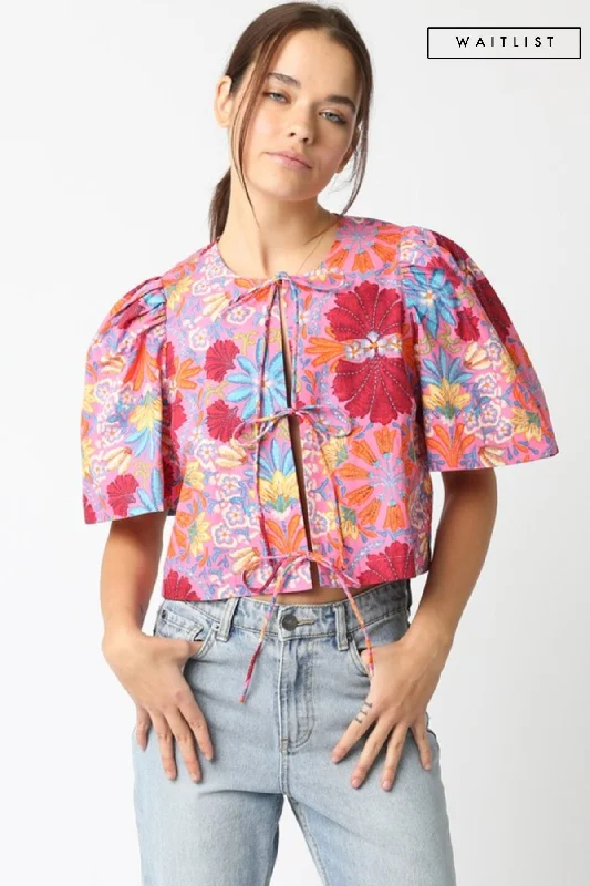 Waitlist 2/20 ♥ Juniper Short Puff Sleeve Front Tie Floral Print Top Pink