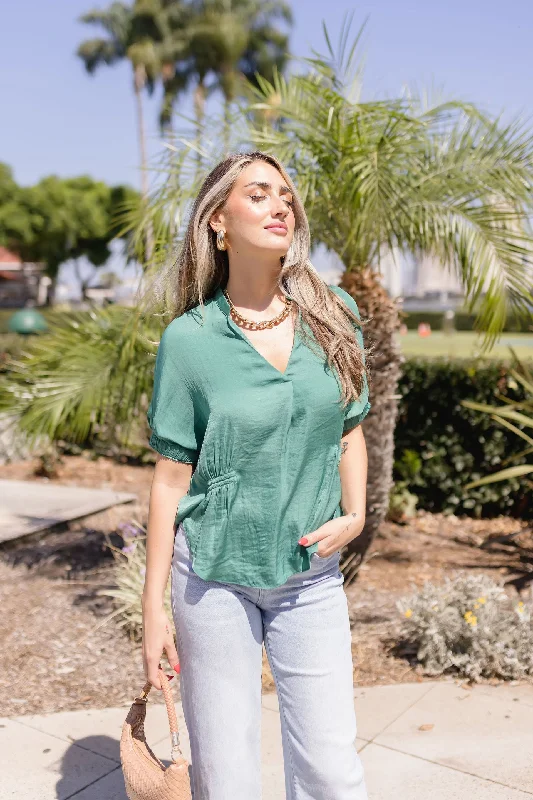 Margaret Short Sleeve Satin Top Green