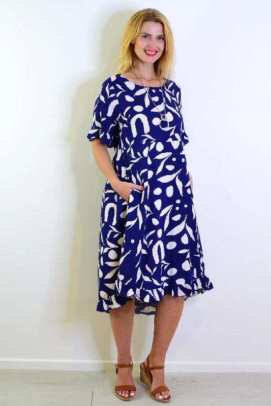 Navy White Spots Print Summer Dress