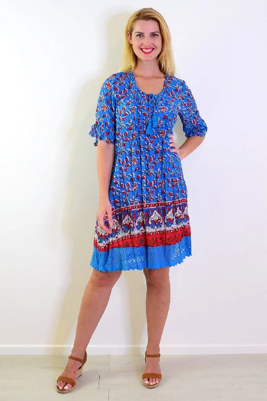 Red Blue Hannah Boho Tunic Dress