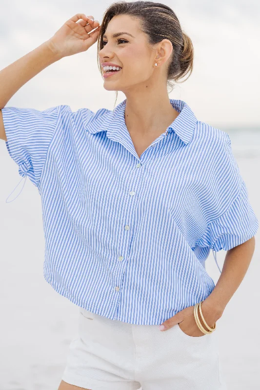 Time For You Light Blue Striped Blouse