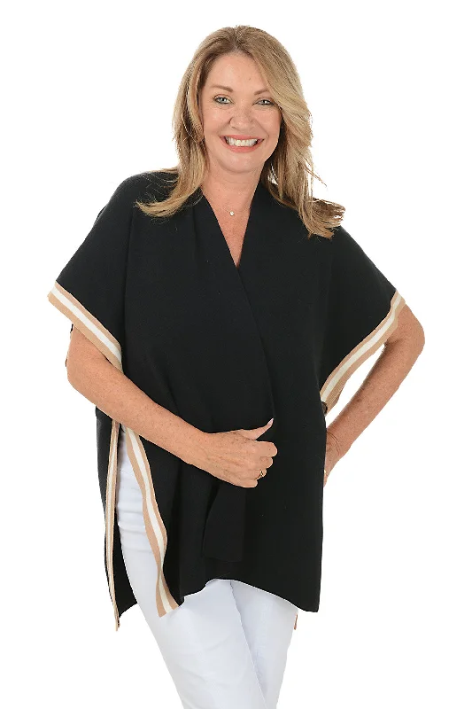 Black Stripe-Trimmed Ruana Shawl