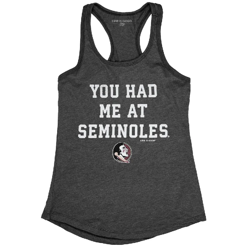 Blue 84 Women's Life is Good You Had Me at Seminoles Racerback Tank - Heathered Black