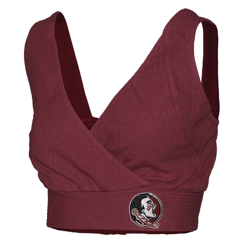 Emerson Street Women's Seminole Logo Ribbed Bra Top - Garnet