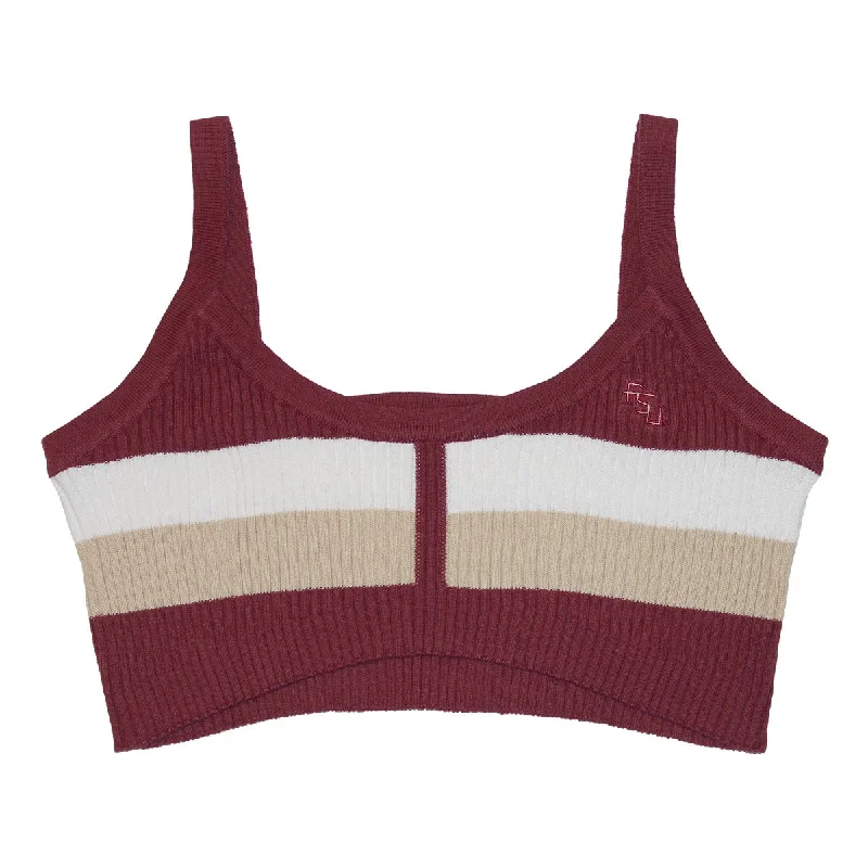 Emerson Street Women's Stacked FSU Stripe Knit Bra Top - Garnet/Gold/White