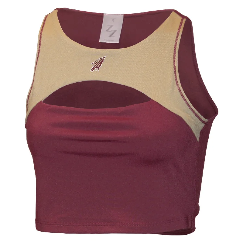 ZooZatz Women's Arrowhead Logo Peek-A-Boo Sports Bra Top - Garnet/Gold