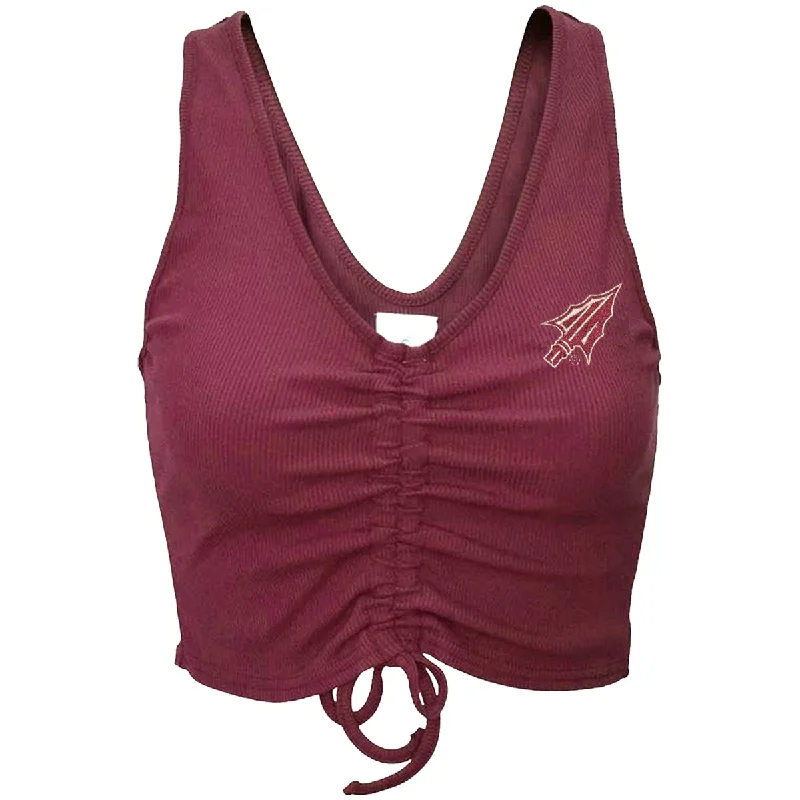 ZooZatz Women's Arrowhead Logo Ruched Crop Tank - Garnet