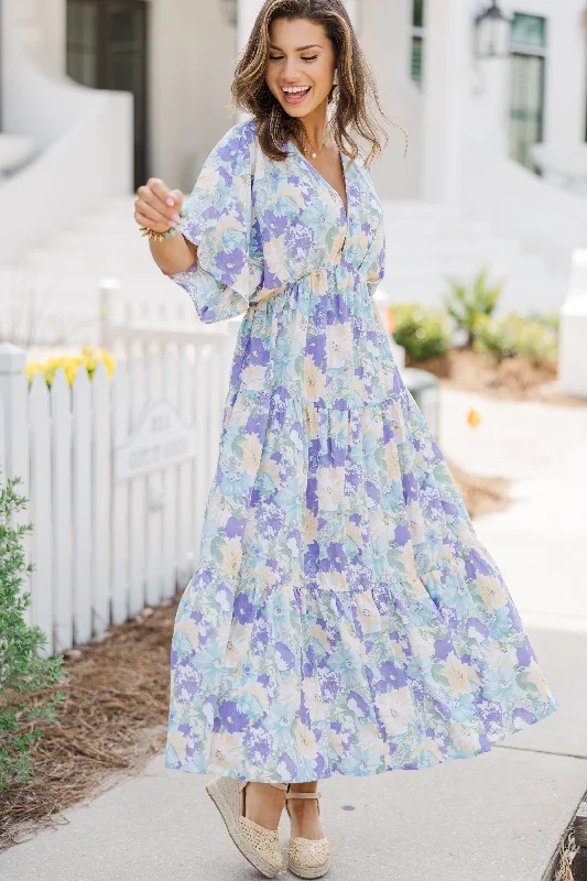 At This Time Light Blue Floral Midi Dress