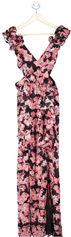 Boohoo Black and Pink Floral Maxi Dress UK 10