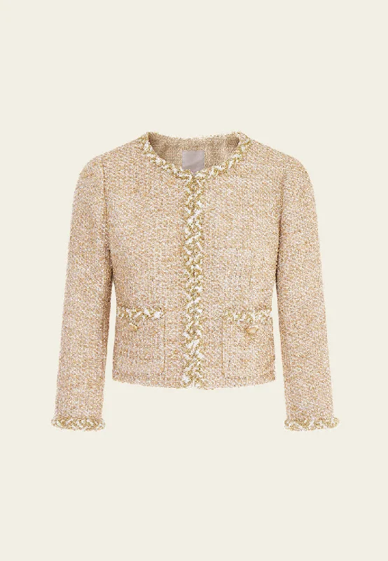 Braided-trim Frayed-detail Lurex Tweed Jacket