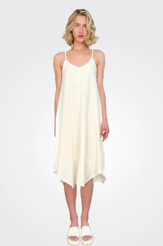 Cami V Neck Midi Handkerchief Dress - Macadamia