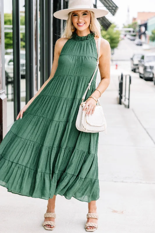 Come To Me Hunter Green Tiered Midi Dress