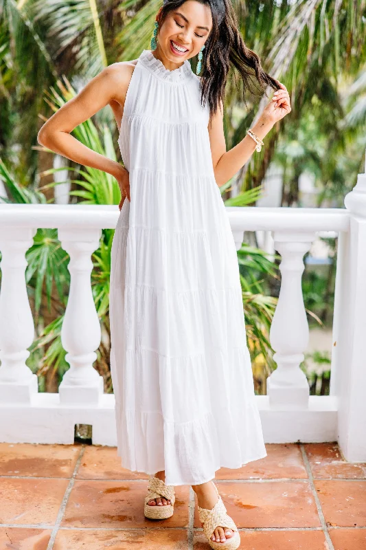 Come To Me Off White Tiered Midi Dress