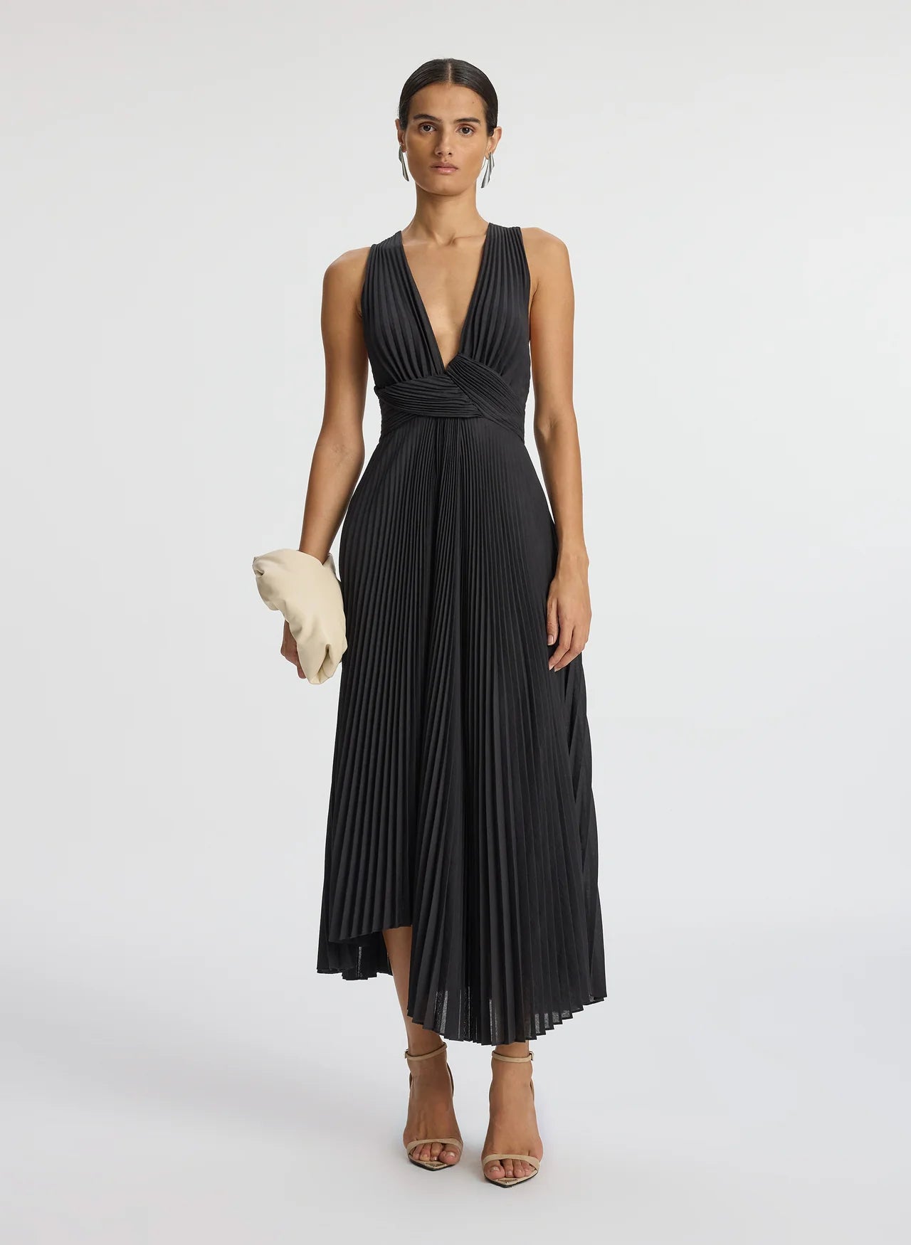 Everly Pleated Midi Dress - Black