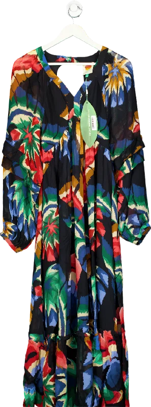 Farm Rio Multicoloured Chevron Forest Black Maxi Dress UK XS