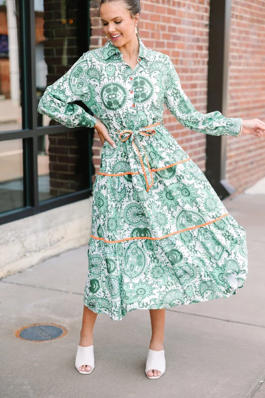 Get What You Need Green Printed Midi Dress