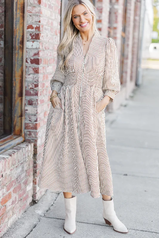 How You Love Brown Striped Midi Dress