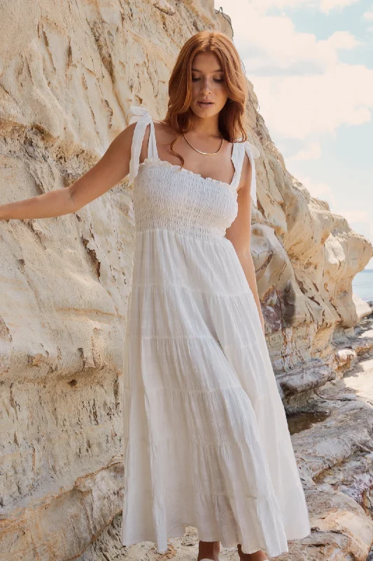 Isabella White Texture Strappy Tiered Maxi Dress