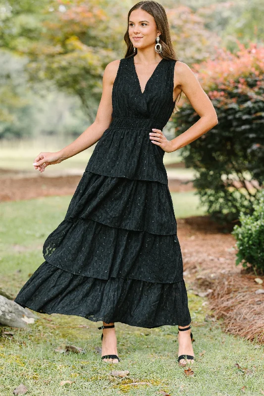 Living The Dream Black Tiered Midi Dress