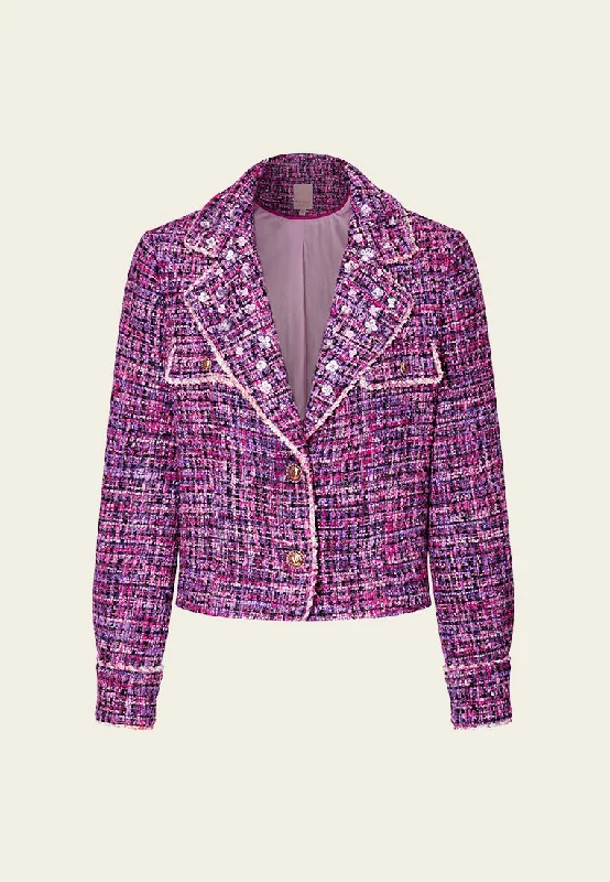 Notch-lapel Puff-sleeve Cropped Jacket