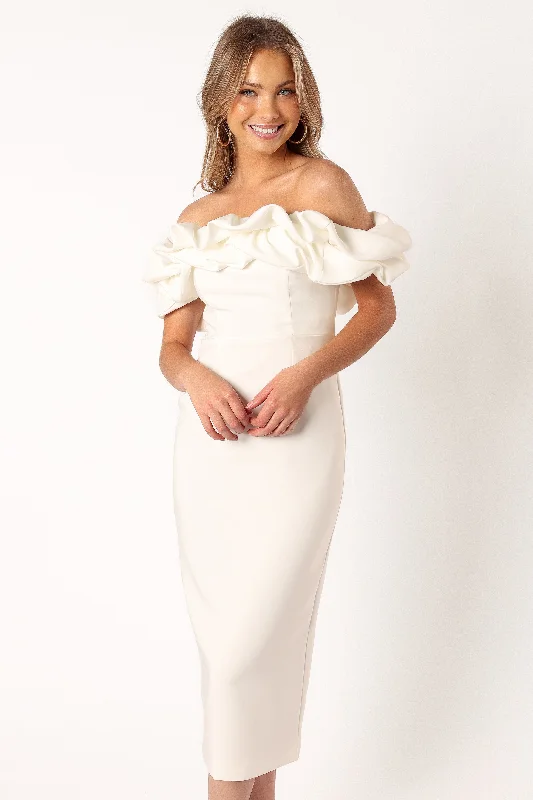 Phoebe Off Shoulder Midi Dress - White