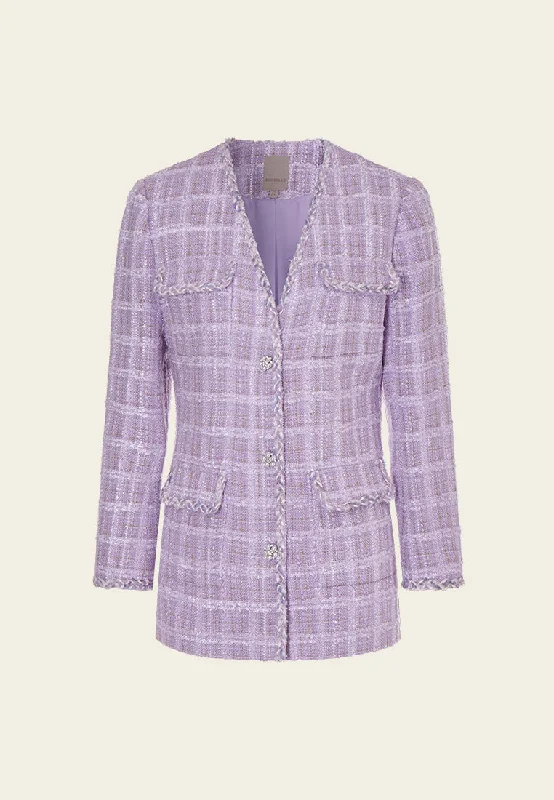 Violet Checked Tweed Flap-pocket Jacket